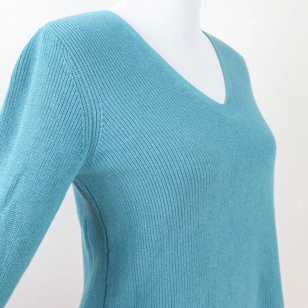 J Jill Size XS Rib Knit Sweater V Neck Pullover Cotton Blend Blue